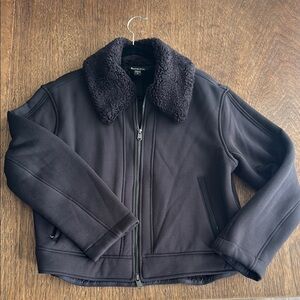 Athleta Black Jacket with Faux Fur Collar | Size Medium